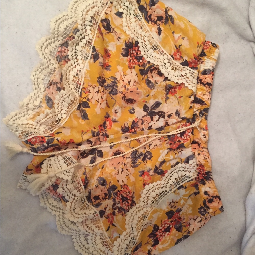 Yellow, Floral high waisted shorts